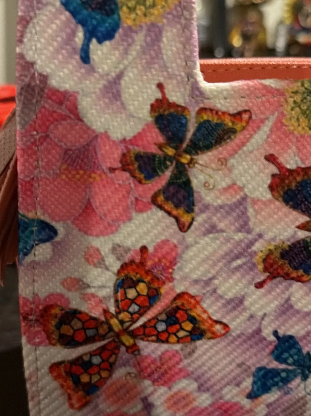 Coral & Pink Butterfly Print Tote Bag